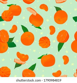 Mandarin vector. Recurring cute fruits. Timeless print. Trendy summer background. Vector bright print for fabric or wallpaper.
New Year.