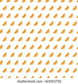 Mandarine slices on a white background seamless pattern. Tangerine pieces ordered and repeated periodically.