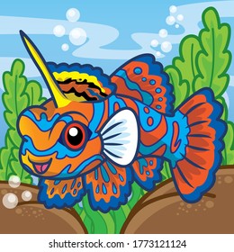 Mandarinfish cartoon, cute animal cartoon, animal cartoon