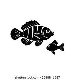 Mandarinfish Silhouette Vector Art Illustration and Black Color Design of Mandarinfish Fish