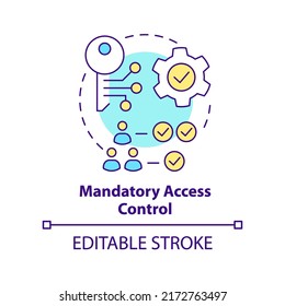 Mandatory access control concept icon. Security management abstract idea thin line illustration. Permissions levels. Isolated outline drawing. Editable stroke. Arial, Myriad Pro-Bold fonts used