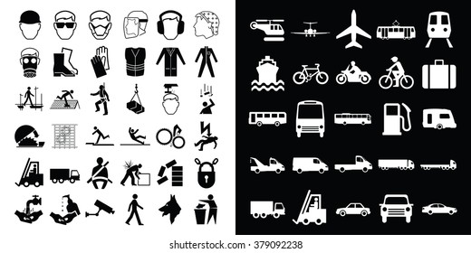 Mandatory construction health and safety and transport related icon collection