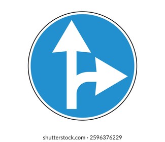 Mandatory Direction Road Sign - Forward or Right Turn Traffic Regulation - High Quality Vectorial Graphic