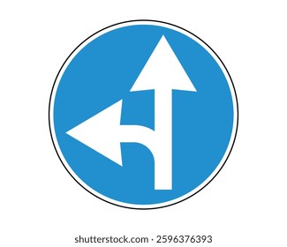 Mandatory Direction Road Sign - Forward or Left Turn Traffic Regulation - High Quality Vectorial Graphic