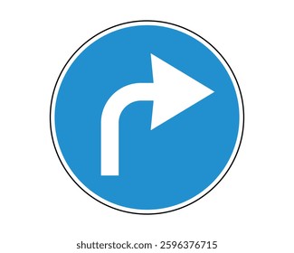 Mandatory Direction Road Sign - Right Turn Only Traffic Regulation - High Quality Vectorial Graphic