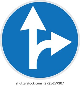Obligatorisches Fahrtrichtungs-Verkehrszeichensymbol mit geradem oder rechtem Pfeil für die Straßenverkehrsanleitung und -navigation