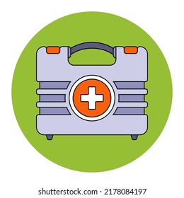 kit obligatorio de primeros auxilios para el almacenamiento en el coche. un recipiente de plástico con medicamentos. ilustración vectorial plana.