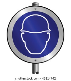 Mandatory hardhat construction industry sign mounted on post
