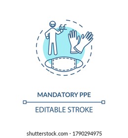 Mandatory PPE concept icon. Cafe and restaurants safety guidelines idea thin line illustration. Using face mask and gloves. Vector isolated outline RGB color drawing. Editable stroke