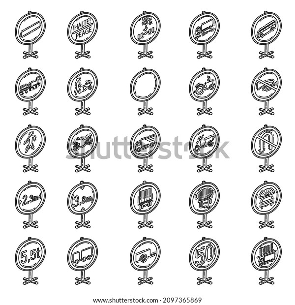 Mandatory and Prohibitory Traffic Signs Hand Drawn\
Set Icon Vector