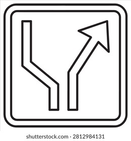 Mandatory right turn and straight ahead road sign