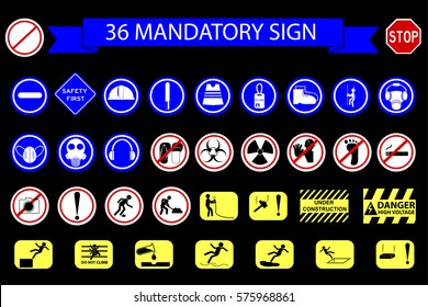 Mandatory Sign at Construction Area, at Black Background