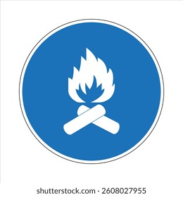 Mandatory sign of lighting fire, blue and white round sign indicating permitted action.