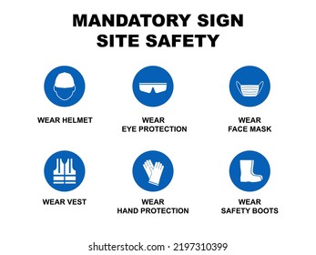 Mandatory sign on construction icon set vector flat design editable.Site safety sign.