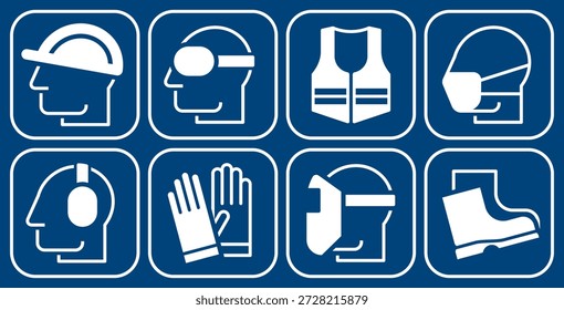 Conjunto de signos obligatorio, iconos de ropa de trabajo de protección, equipo de trabajo de seguridad y ropa de protección, conjunto de signos de EPP, etiquetas de seguridad de construcción