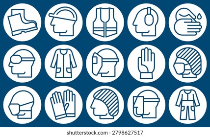 Mandatory sign set, Protective workwear icons, Safety work equipment and protective clothing, PPE pictogram set, Safety labels