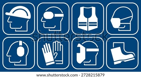 Mandatory sign set, Protective workwear icons, Safety work equipment and protective clothing, PPE sign set, Construction safety labels