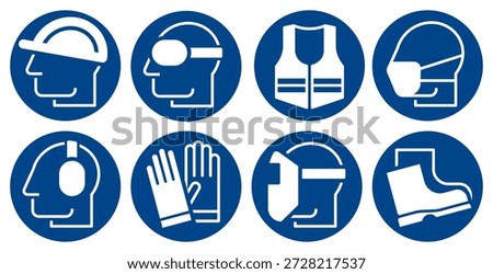 Mandatory sign set, Protective workwear icons, Safety work equipment and protective clothing, PPE sign set, Construction safety labels