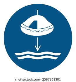Mandatory sign, symbol - Lower lifeboat to the water in launch sequence isolated on white background. Vector