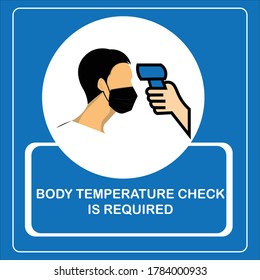   The mandatory sign for temperature check on blue background. The body temperature check is required.