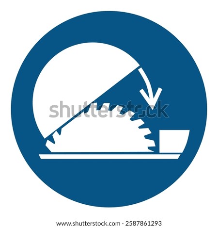Mandatory sign - Use table saw adjustable guard isolated on white background. Vector