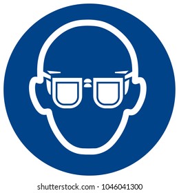 Mandatory sign vector - Wear glasses. Eye protection must be worn symbol, label, sticker