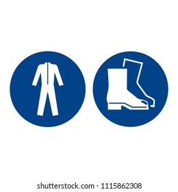 Mandatory sign vector - Wear protective footwear, shoes and protective clothing symbol, label, sticker