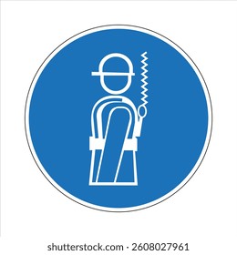 Mandatory sign of wearing safety harness and helmet in blue circle, isolated vector illustration.