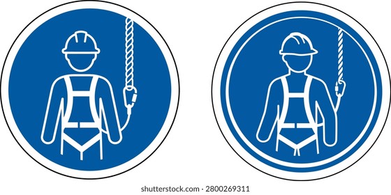 Mandatory signs for construction sites indicating proper fall protection gear usage