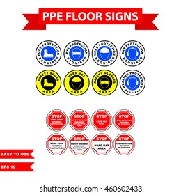 Mandatory signs of PPE floor warning in project for safety first all worker