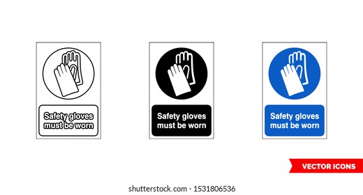 Mandatory signs safety gloves must be worn icon of 3 types: color, black and white, outline. Isolated vector sign symbol.