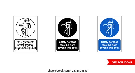 Mandatory signs safety harness must be worn beyond this point icon of 3 types: color, black and white, outline. Isolated vector sign symbol.