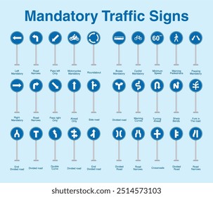 obligatorische Verkehrszeichen Sammlung, Illustration der blauen Box Verkehrszeichen auf Metallstange.geeignet für Poster-Nutzung und Web-Symbol