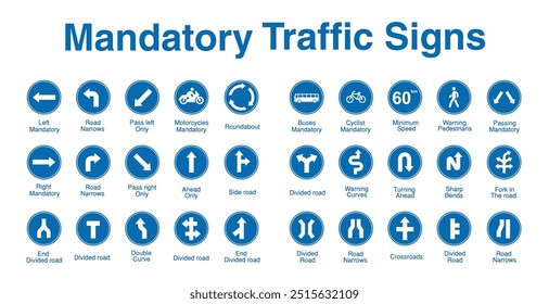 obligatorische Verkehrszeichen Sammlung, Illustration der blauen Box Verkehrszeichen auf Metallstange.geeignet für Poster-Nutzung und Web-Symbol