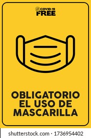 uso obligatorio de máscara facial escrita en español. Afiche de la zona libre Covid-19. Carteles para tiendas, tiendas, peluquerías, establecimientos, bares, restaurantes...