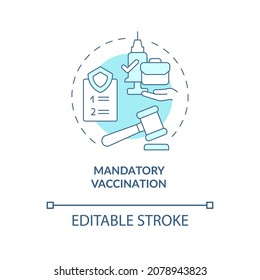 Mandatory vaccination blue concept icon. Protection against covid abstract idea thin line illustration. Local and state regulations. Vector isolated outline color drawing. Editable stroke