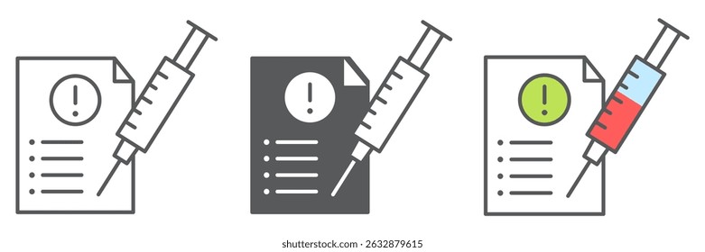 Mandatory vaccination icon collection, covid-19 and injection, mandatory vaccine vector icon set, vector graphics, editable stroke outline sign, eps 10