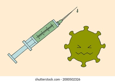 Mandatory vaccination. Vaccine. Syringe. Medical instrument. Virus. Pandemic. Epidemic. Disease. Coronavirus. Covid-19. Doodle. Hand-drawn illustration.