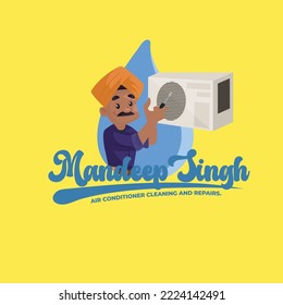 Mandeep single acondicionador de aire limpiador y repara la plantilla del logotipo de la mascota vectorial.