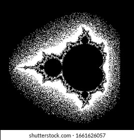 Mandelbrot set, complex fractal shape in pixel art 1-bit style.