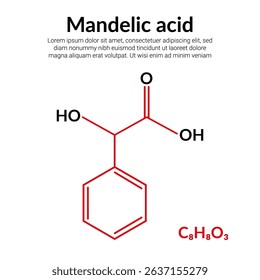 Mandelic acid, molecular structure formula, suitable for education or chemistry science content. Vector illustration