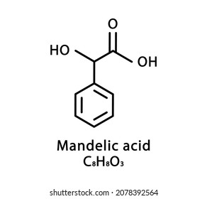 Mandelic acid molecular structure. Mandelic acid skeletal chemical formula. Chemical molecular formula vector illustration