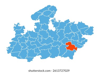 Mandla District Map Highlighted on Madhya Pradesh State Map