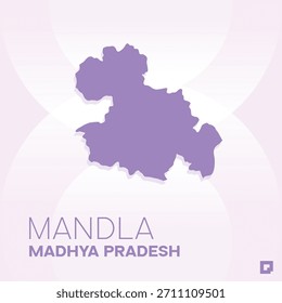 Mapa del distrito de MANDLA, Madhya Pradesh, India - Esquema de Vector editable.