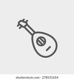 Icono de guitarra mandolina línea delgada para web y móvil, moderno diseño minimalista plano. Icono vector de gris oscuro sobre fondo gris claro.