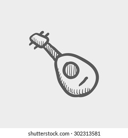 Mandolin guitar sketch icon for web and mobile. Hand drawn vector dark grey icon on light grey background.