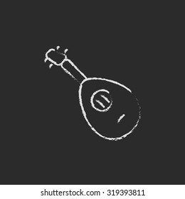 Mandolin hand drawn in chalk on a blackboard vector white icon isolated on a black background.