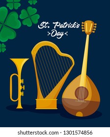 mandolin with harp and trump of st patrick day