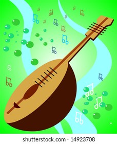 mandolin with music notes	