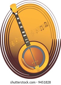 a mandolin with music notes	